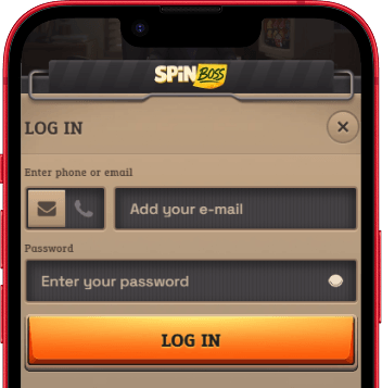 SpinBoss login screen on mobile