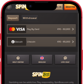 SpinBoss cashier with deposit and withdrawal options